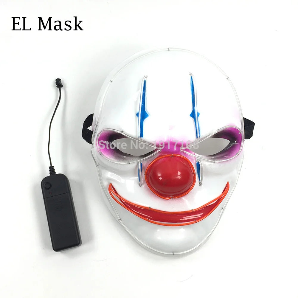 Hot Sales Halloween Horror Mask LED Neon Light up Mask Carnival Party Scary Mask Cosplay LED Mask Glow Party Supplies Dropship