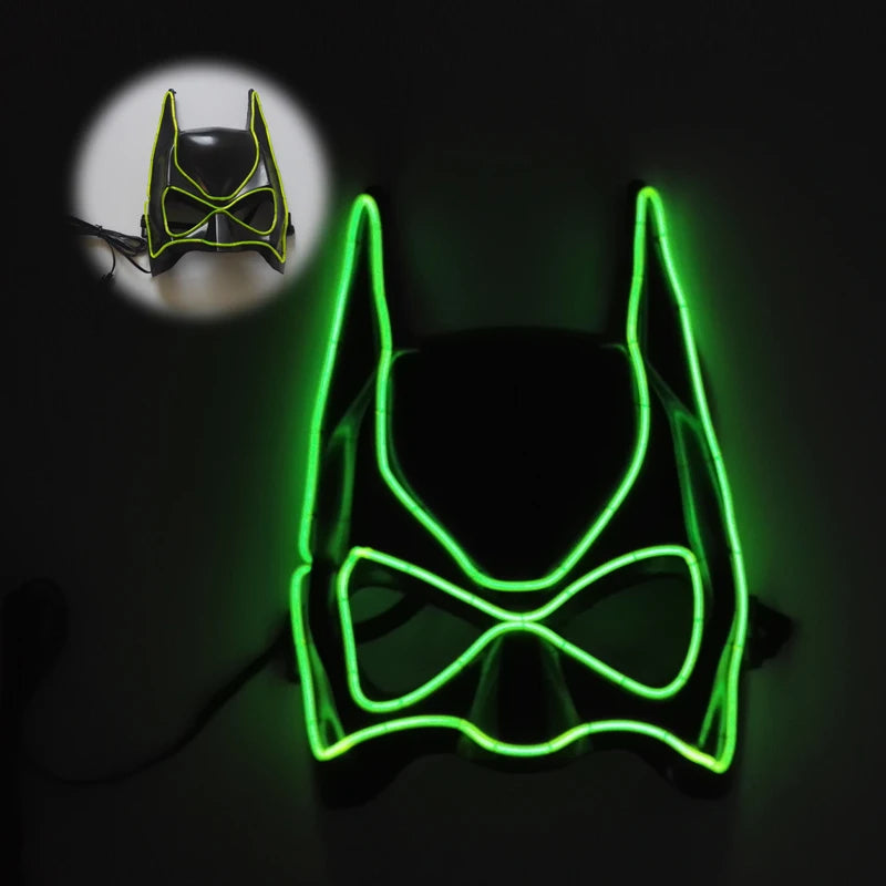 Superhero Bat Man Full Face Mask Halloween Decor Glowing Neon Light LED Headgear Custom Logo Party Masks Printing Cosplay Mask