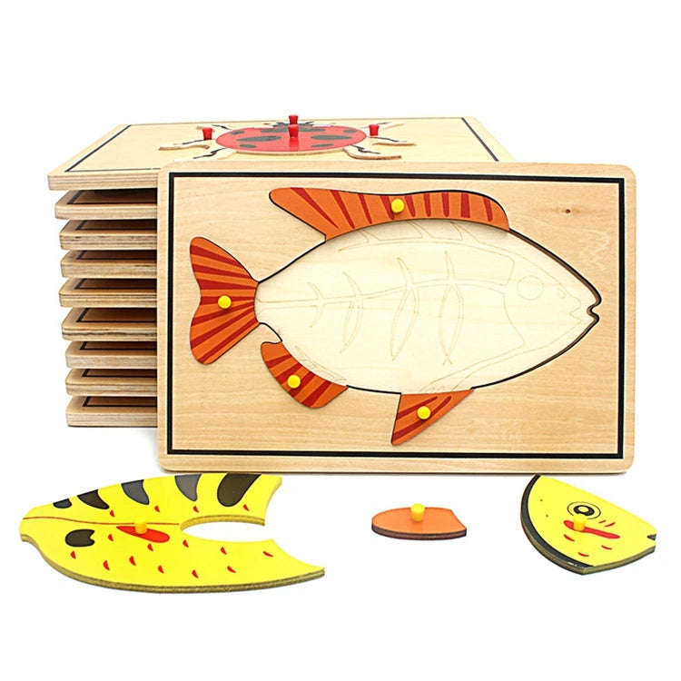 Children Educational Toys Montessori Materials Biology Wooden Skeleton Puzzle Frog Horse Tortiose Fish Bird Animal Toys for Boy