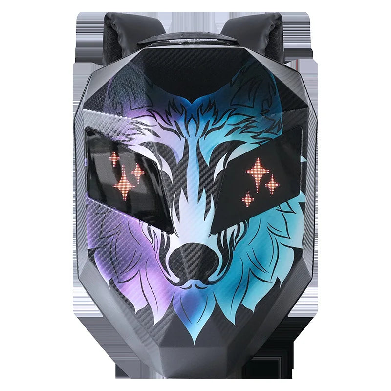 DIY Pattern Shell Helmet Iron Man Motorcycle Rider Backpack with LED Light up and Waterproof Leather Waist Bag