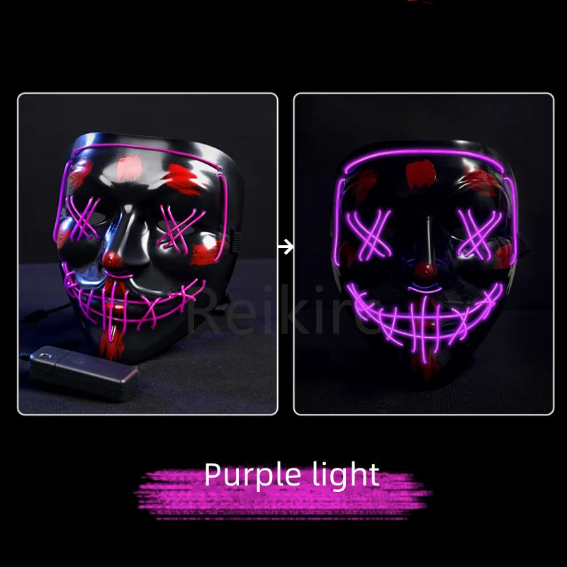 Zlangsports Glow in the Dark LED Halloween Mask - Rechargeable Scary Face Cover for Costume Party