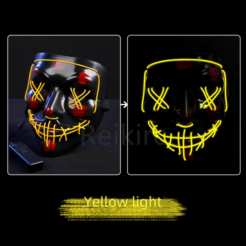 Zlangsports Glow in the Dark LED Halloween Mask - Rechargeable Scary Face Cover for Costume Party