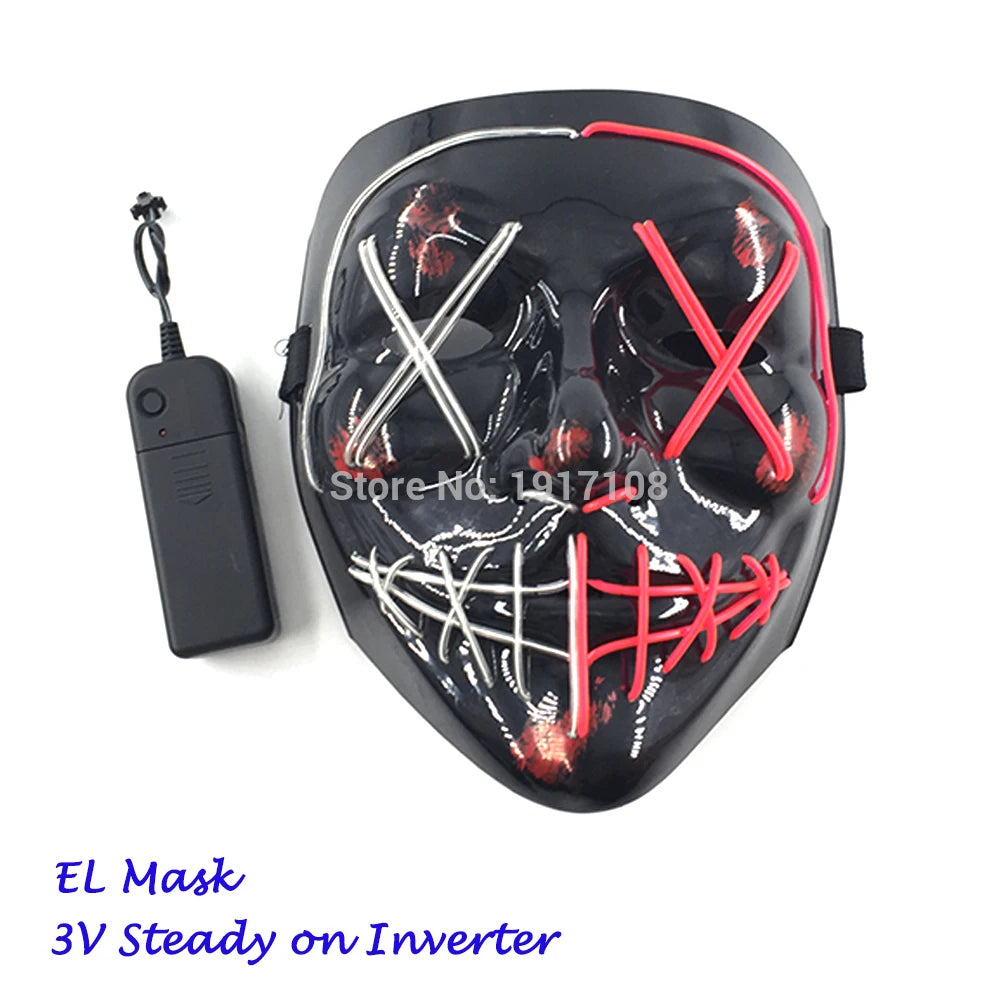 Hot Sales Halloween Horror Mask LED Neon Light up Mask Carnival Party Scary Mask Cosplay LED Mask Glow Party Supplies Dropship