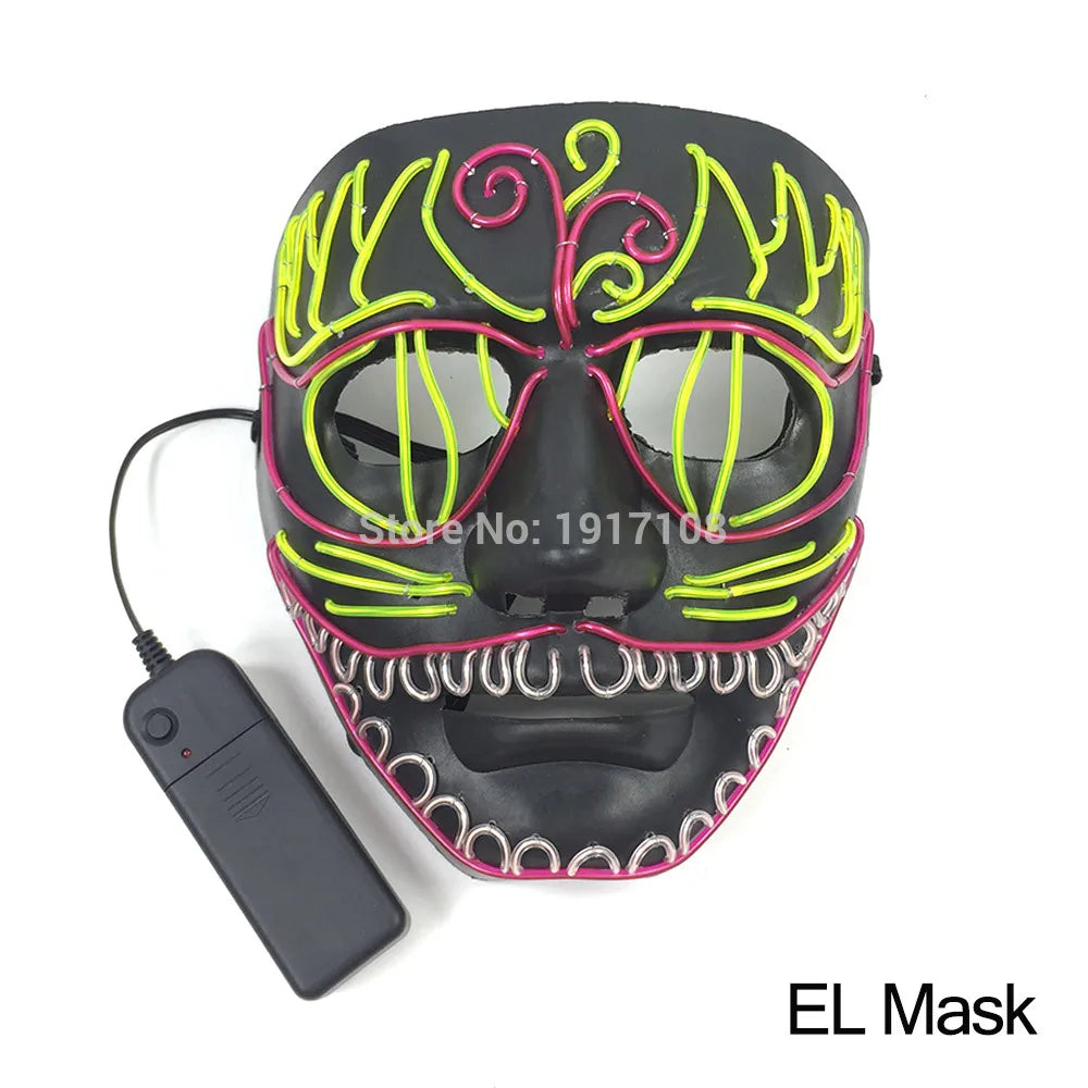 Hot Sales Halloween Horror Mask LED Neon Light up Mask Carnival Party Scary Mask Cosplay LED Mask Glow Party Supplies Dropship