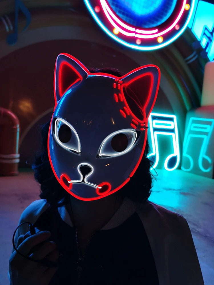 Hot Sales Halloween Horror Mask LED Neon Light up Mask Carnival Party Scary Mask Cosplay LED Mask Glow Party Supplies Dropship