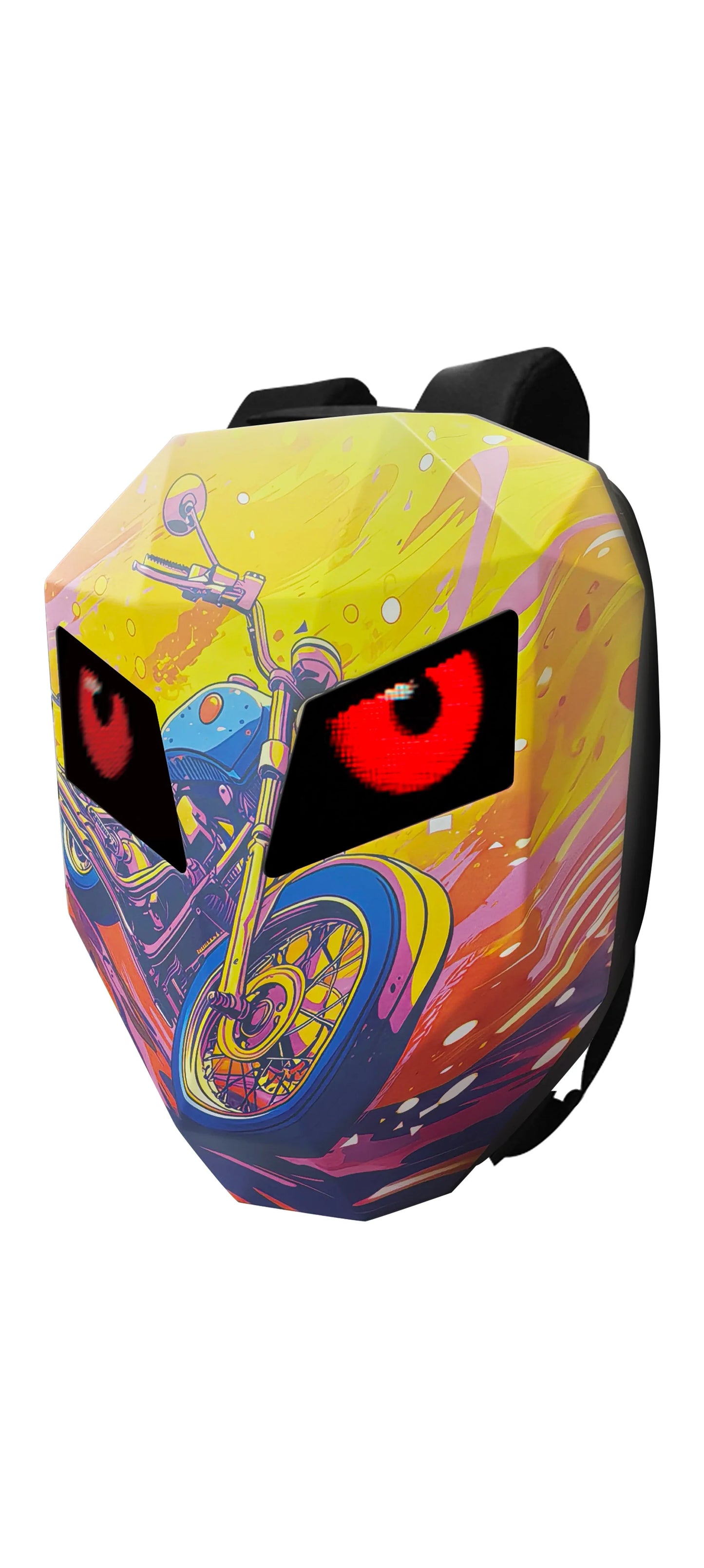 DIY Pattern Shell Helmet Iron Man Motorcycle Rider Backpack with LED Light up and Waterproof Leather Waist Bag