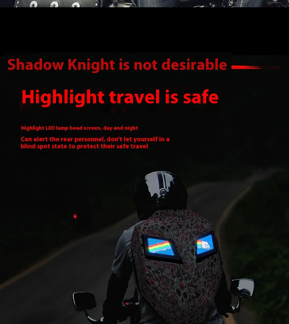 DIY Pattern Shell Helmet Iron Man Motorcycle Rider Backpack with LED Light up and Waterproof Leather Waist Bag