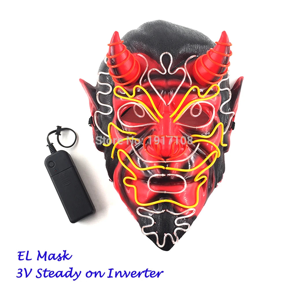 Hot Sales Halloween Horror Mask LED Neon Light up Mask Carnival Party Scary Mask Cosplay LED Mask Glow Party Supplies Dropship