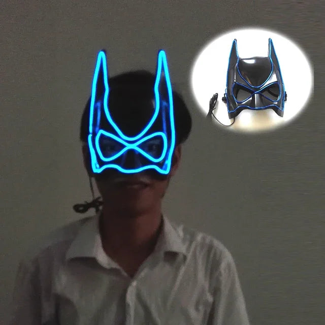Superhero Bat Man Full Face Mask Halloween Decor Glowing Neon Light LED Headgear Custom Logo Party Masks Printing Cosplay Mask