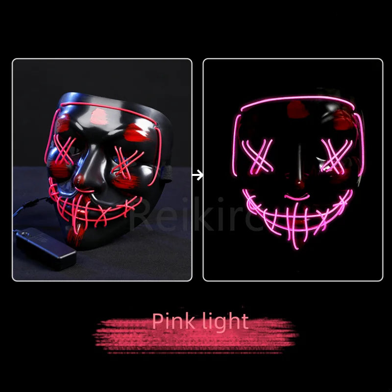 Zlangsports Glow in the Dark LED Halloween Mask - Rechargeable Scary Face Cover for Costume Party
