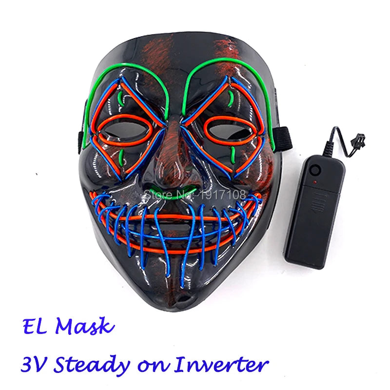Hot Sales Halloween Horror Mask LED Neon Light up Mask Carnival Party Scary Mask Cosplay LED Mask Glow Party Supplies Dropship