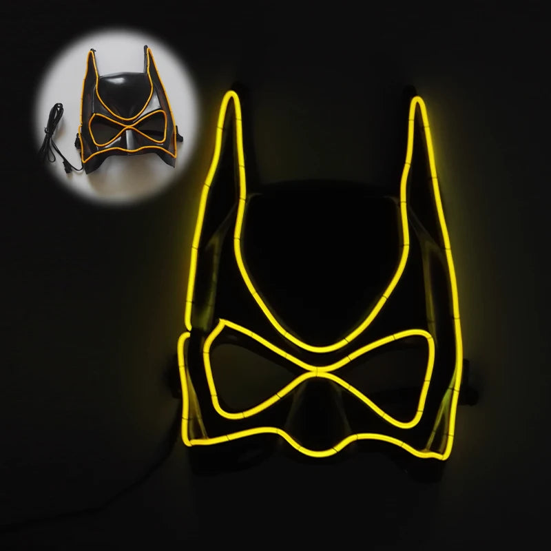 Superhero Bat Man Full Face Mask Halloween Decor Glowing Neon Light LED Headgear Custom Logo Party Masks Printing Cosplay Mask