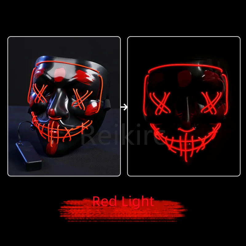 Zlangsports Glow in the Dark LED Halloween Mask - Rechargeable Scary Face Cover for Costume Party