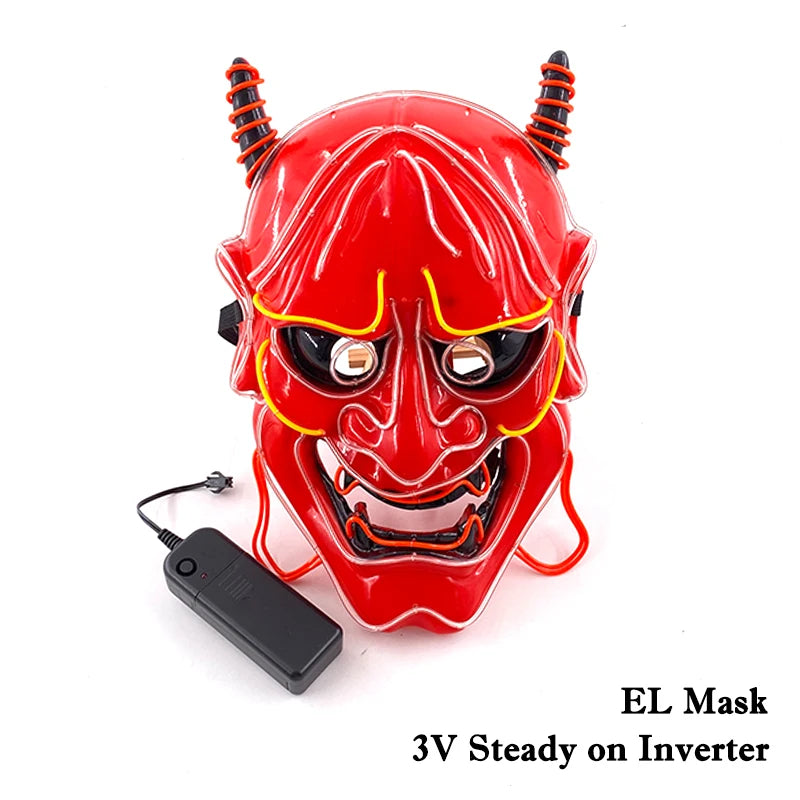 Hot Sales Halloween Horror Mask LED Neon Light up Mask Carnival Party Scary Mask Cosplay LED Mask Glow Party Supplies Dropship