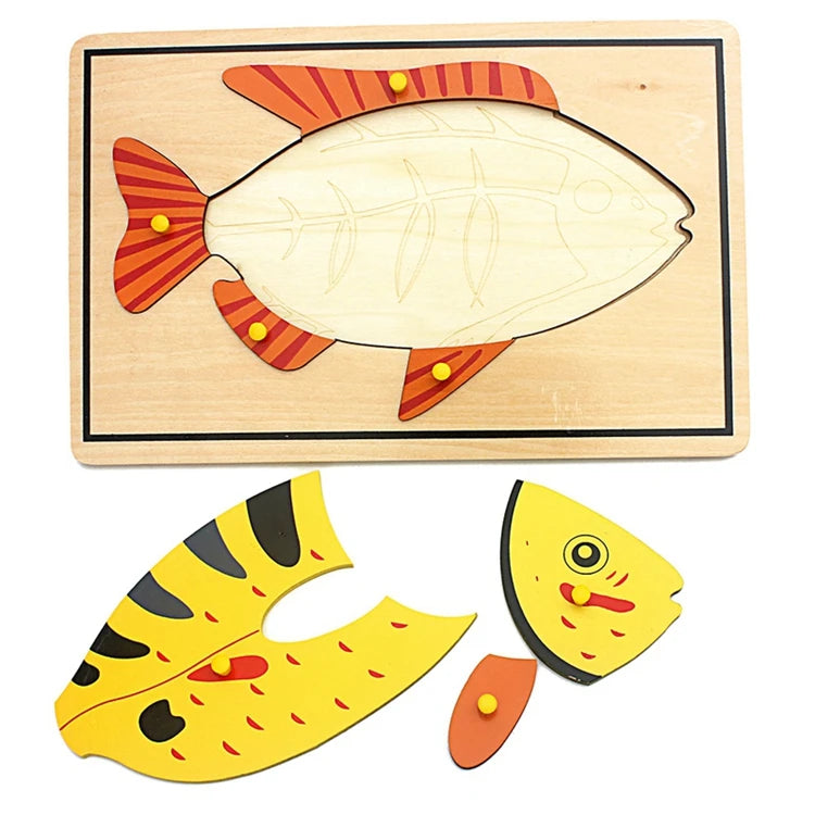 Children Educational Toys Montessori Materials Biology Wooden Skeleton Puzzle Frog Horse Tortiose Fish Bird Animal Toys for Boy