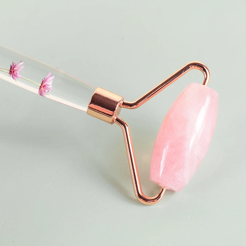 Natural Facial Massager Face Roller Gua Sha Scraper Double Heads Jade Stone Roller Skin Care Rose Quartz Massage for Face Body