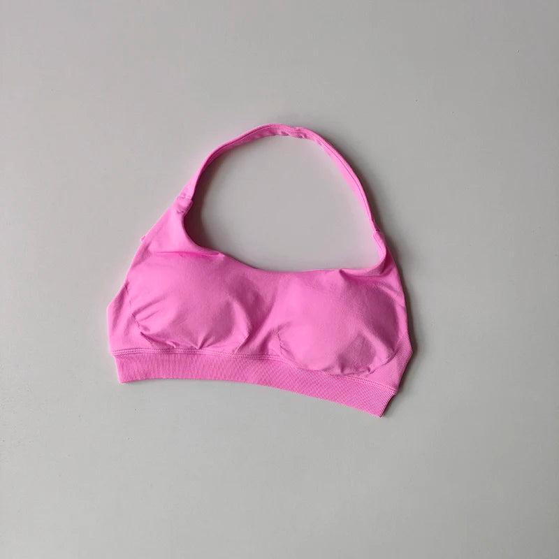 Sports Bra Women Shockproof Seamless Halter Top High Support Push-up Open Back Gym Wear Fitness Yoga Workout Underwear