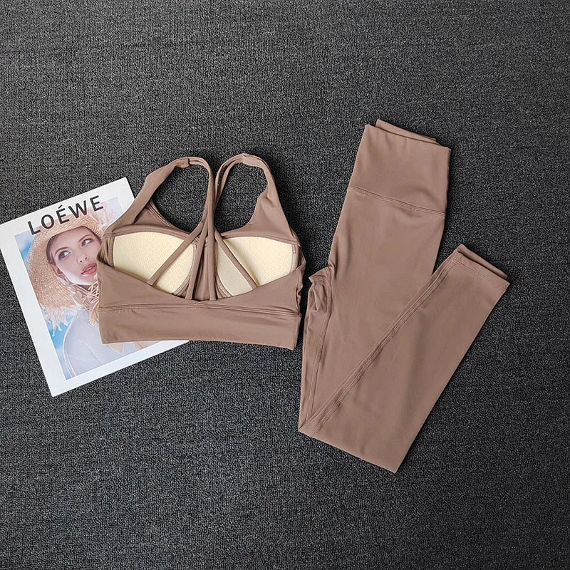 2pcs Women Seamless Yoga Set Sport Suit Gymwear Workout Clothes Gym Crop Top High Waist Legging Fitness Bra Set Sports Suits