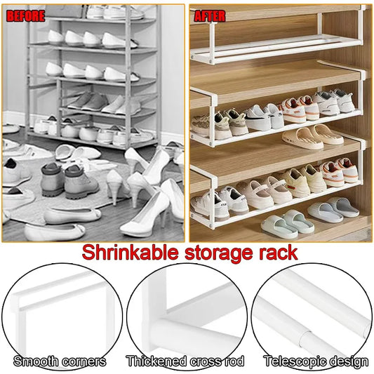 Space - Saving Adjustable Layered Shoe Rack Under - Shelf Holder with Hanging Basket for Home Cabinets