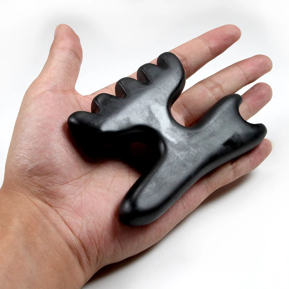 Gua Sha Facial Body Massage Tools, Gua Sha Bian Stone, Gua Sha Stone with Ridges, Gentle Gua Sha Scraping Massage Tool Black