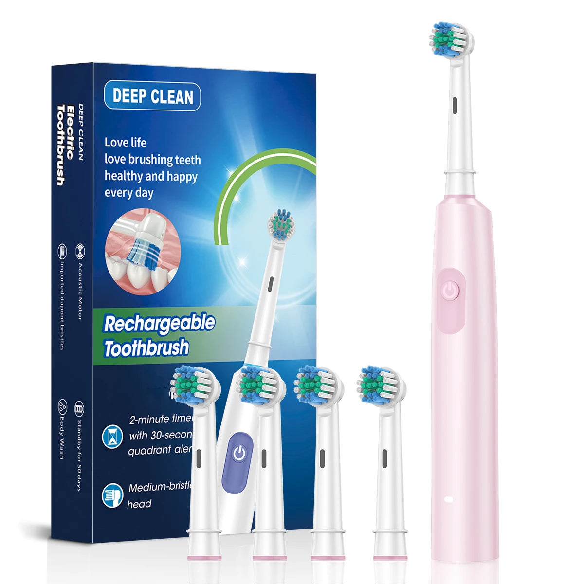 Smart Electric Toothbrush Rechargeable Tooth Brush 5 Mode Smart Timer Teeth Clean Electric Teethbrush with 8 Teethbrush Heads