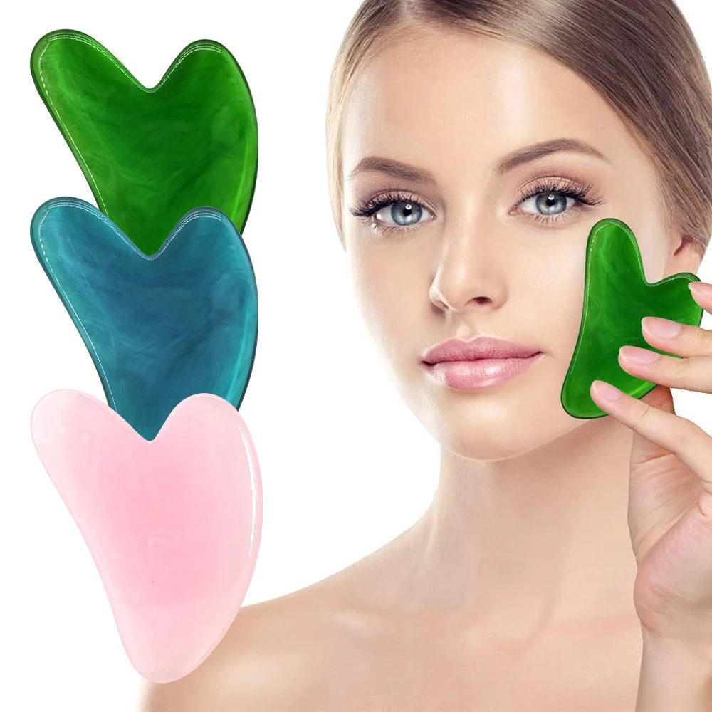 Heart - Shaped Gua Sha in Green Blue and Pink Ideal for Facial and Body Massage Promoting Blood Circulation and Relaxation