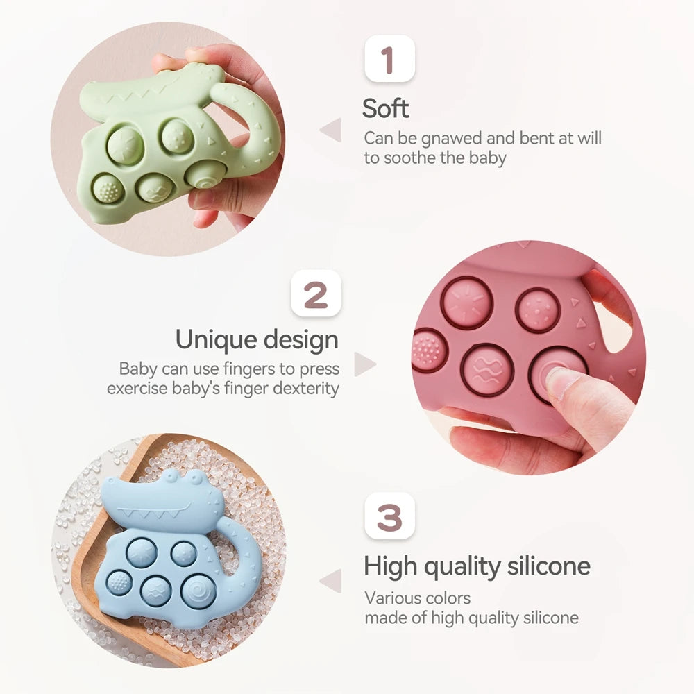 1pc Silicone Baby Toys,0-12 Baby Teether Toys,Baby Fidget Toys,Teething Sensory Toys,Silicone Hand Bell,Silicone Soothing Toys