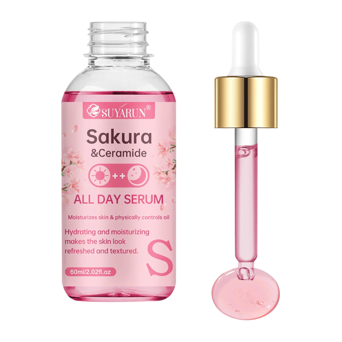 SUYARUN Sakura & Ceramide Essence Serum Anti-Aging Hydrating Facial Treatment for Glowing Skin.