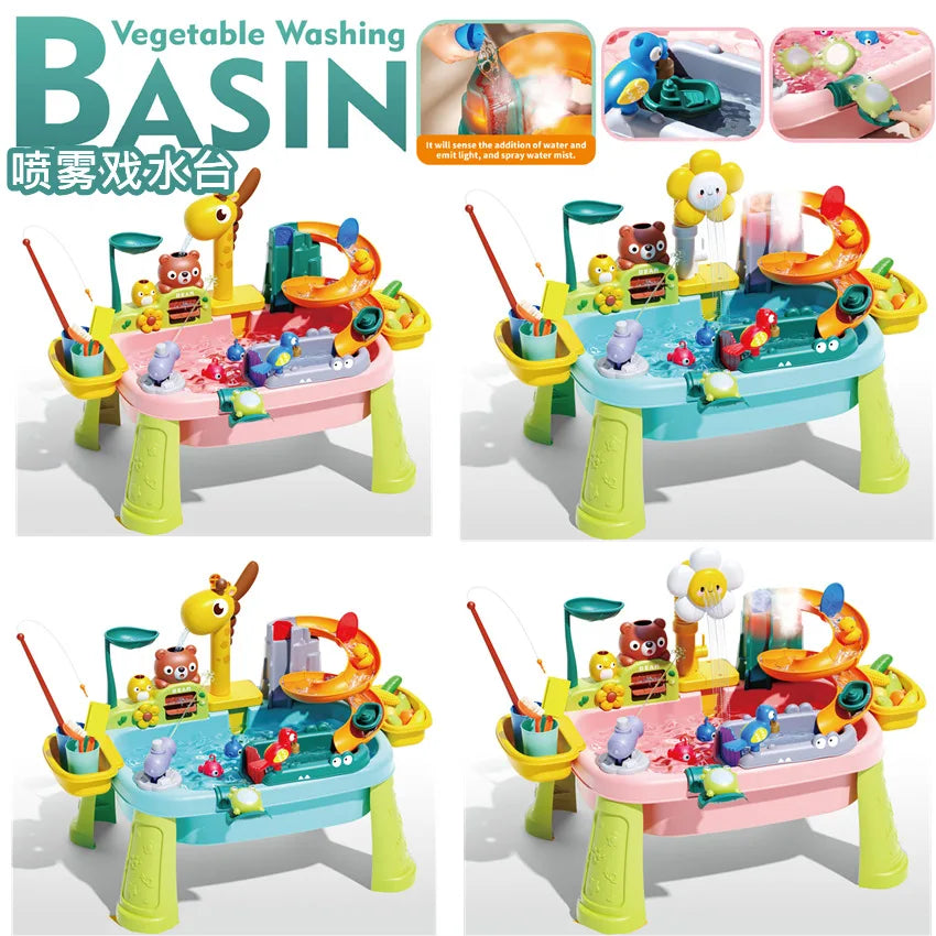 Children's kitchen toys electric fun water play water wash basin fishing dishwashing home role-playing baby early education toy