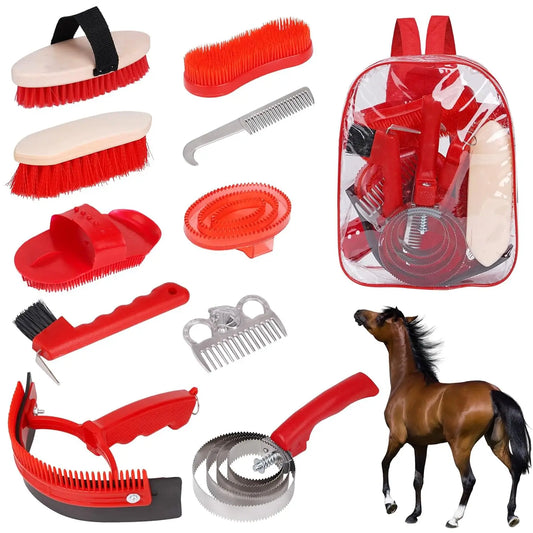 Horse Grooming Tool Set Cleaning Kit Mane Tail Comb Massage Curry Brush Sweat Scraper Hoof Pick Curry Comb Scrubber