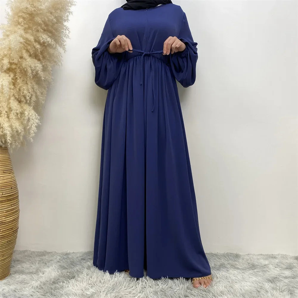 Modest Kaftan Muslim Women Puff Sleeve Dress Zipper Front Abaya Islam Clothing Arabic Robe Dubai Party Gown Eid Ramadan Jalabiya