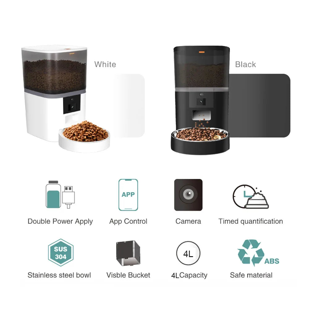 4L Smart 5v USB Automatic Cat Feeder With Camera Video Cat Dry Food Dispenser Pet Smart Voice Recorder Auto Feeder With Stainles