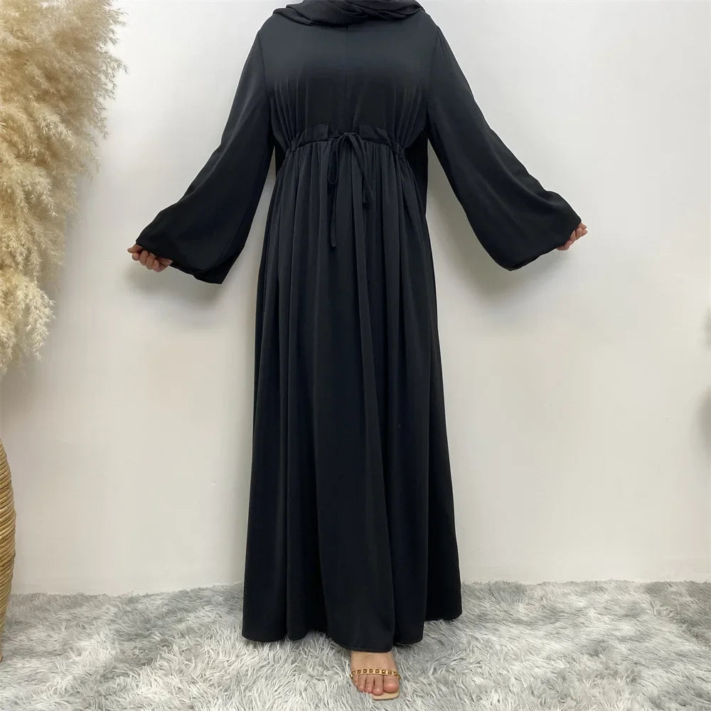 Modest Kaftan Muslim Women Puff Sleeve Dress Zipper Front Abaya Islam Clothing Arabic Robe Dubai Party Gown Eid Ramadan Jalabiya