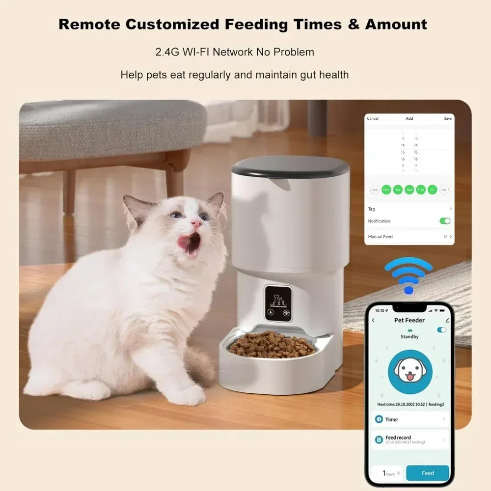 WiFi Automatic Cat Feeder 4L 2.4G Timed Multiple Auto Smart Dog Electric Self Feeding Remote Control Dry Food Basic Dispenser