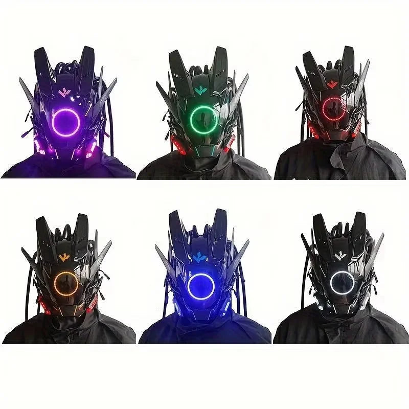 Cyber Led Helmet Mask Music-Reactive Futuristic Light-Up Face Cover Cosplay Party Club Rave Festival Usb Rechargeable Adjustable
