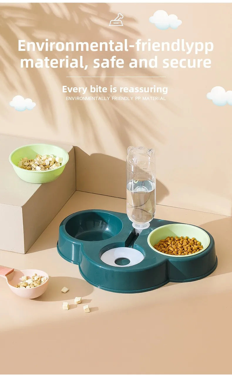 Pet feeding bowl cloud-shaped three bowls of food, snacks, water integrated feeder