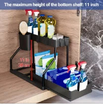 Space Saving 2 Tier Pull Out Storage Box Durable Large Capacity Kitchen Bathroom Essential Drawer Organizer