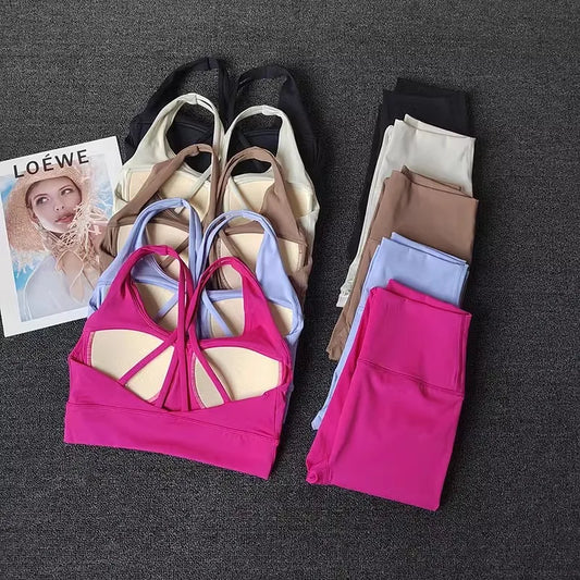 2pcs Women Seamless Yoga Set Sport Suit Gymwear Workout Clothes Gym Crop Top High Waist Legging Fitness Bra Set Sports Suits