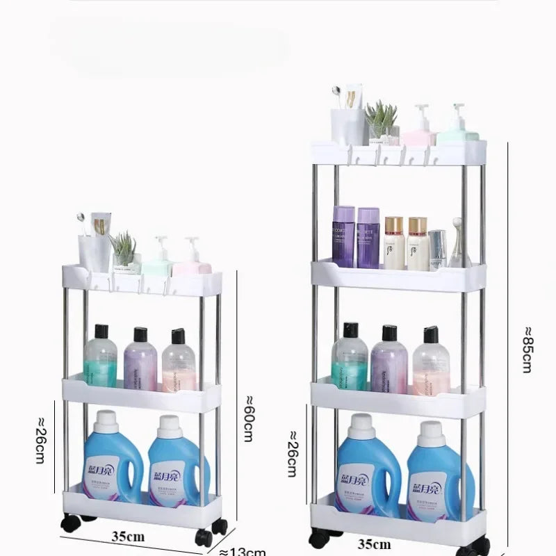 Space-Saving Mobile Shelving Unit，Slim Rolling Storage Cart with Wheels, Narrow Bathroom Organizer & Multi-Purpose Kitchen Cart