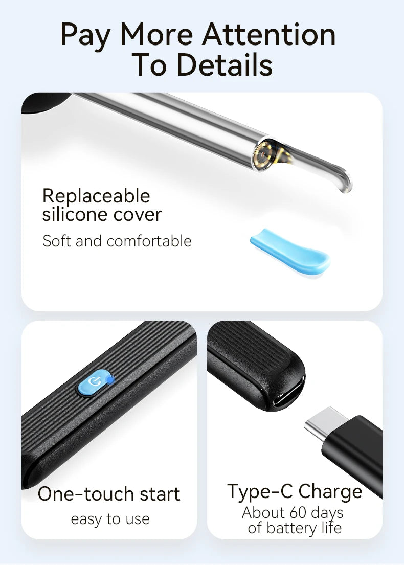 Smart ear cleaner with wireless camera and LED light offers high-precision ear wax removal as a wireless otoscope cleaning kit