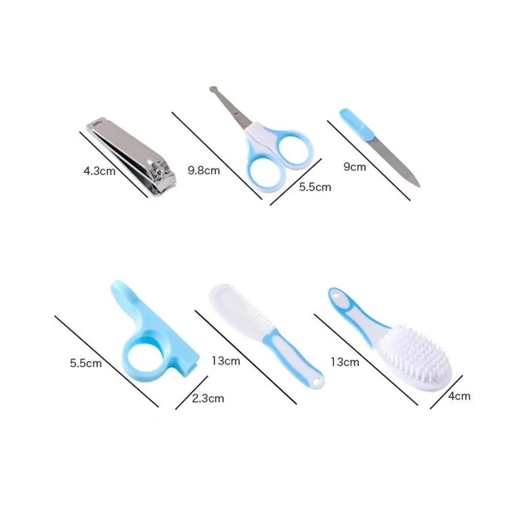 New 6 Pcs Baby Healthcare and Grooming Kit Sets Safety Newborn Nursery Baby Care Kit with Hair Brush Comb Nail Clipper Scissors