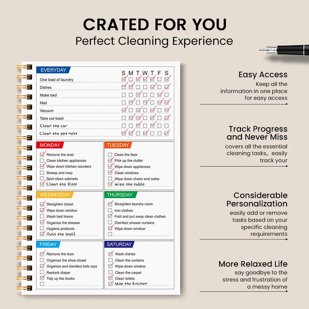A5 Cleaning Planner,Weekly Cleaning Schedule, Home Organization Journal for  Stress-Free Home Organization and Housekeeping