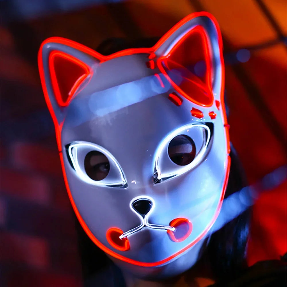 2025 Halloween Neon Mask Cosplay Japanese Anime Neon LED Demon Slayer Mask Halloween Party Costume Props