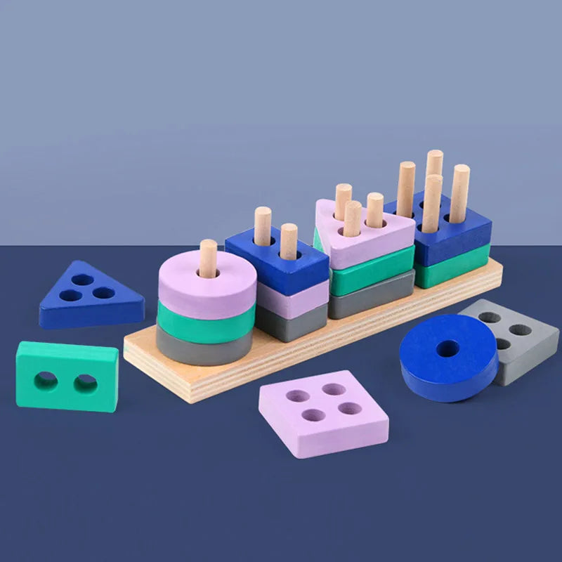 Montessori Toy Wooden Building Blocks Early Learning Educational Toys Color Shape Match Kids Puzzle Toys for Children Boys Girls