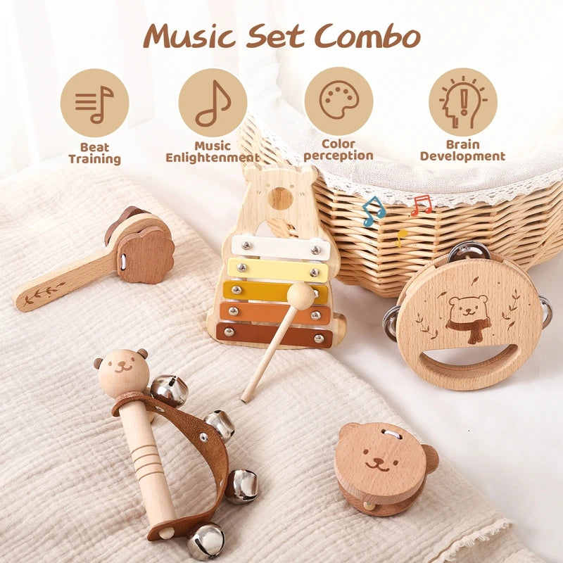 Montessori Toys Baby Music Toys Musical Instrument Wooden Educational Toys Baby 0 3 Years Toys Bear Xylophone Children toys