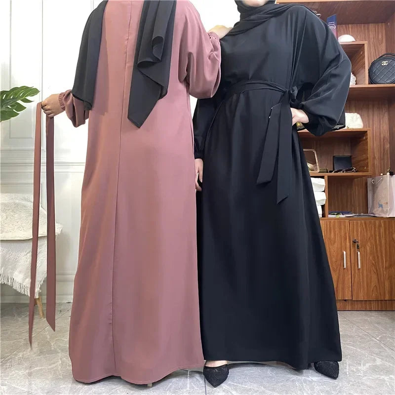 Modest for Muslim Women Casual Abayas Prayer Longue Maxi Dress Dubai Turkey Arabic Robe Belted Ramadan Eid Kaftan Islam Jalabiya