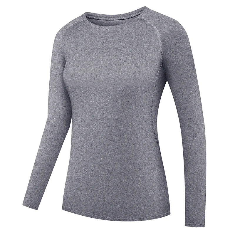 Women's Compression Shirt Athletic Yoga Running Long Sleeve T-Shirt Spring Fall Gym Workout Stretchy Baselayers Rash Guard Tops