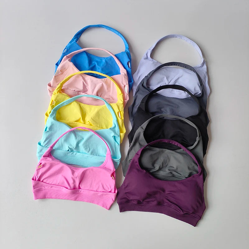 Sports Bra Women Shockproof Seamless Halter Top High Support Push-up Open Back Gym Wear Fitness Yoga Workout Underwear