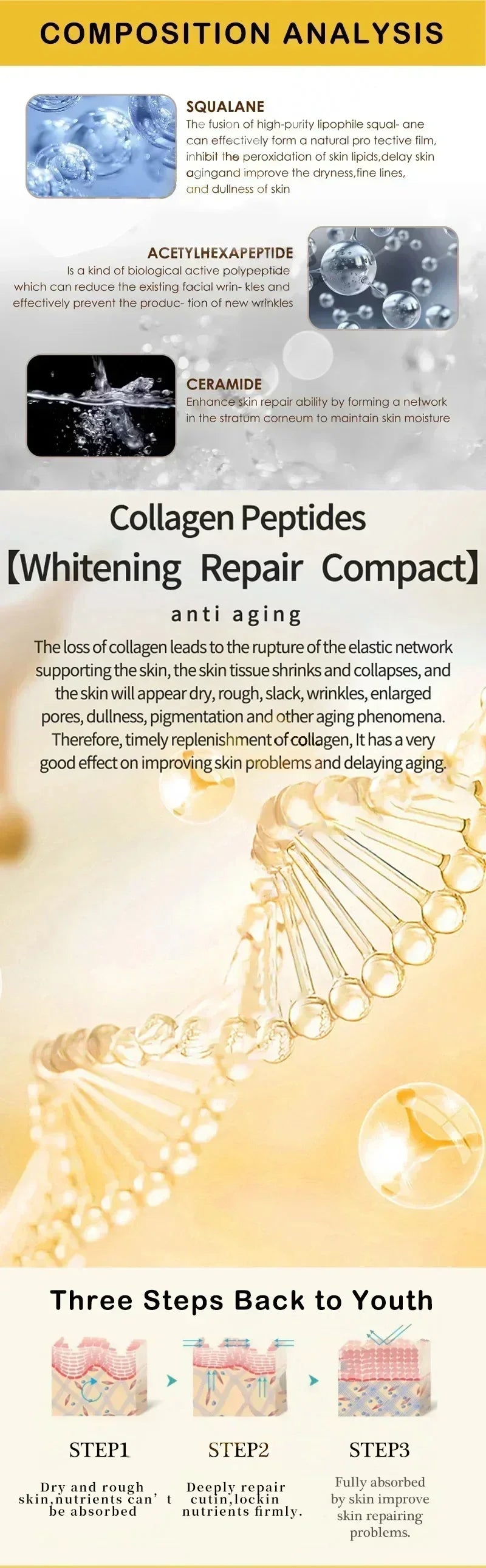 Remove Wrinkle Fine Lines around the Eyes Anti-wrinkle facial serums reducing sagging and drooping Enhances Skin Elasticity