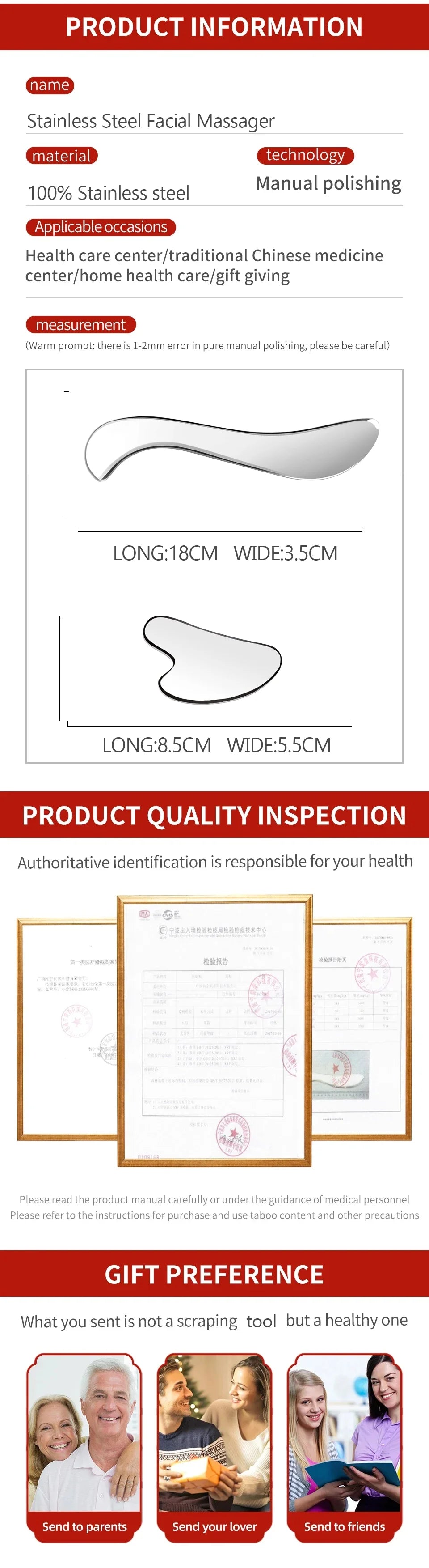 Stainless Steel Gua Sha Scraping Tool Guasha Massage Tool Set for Soft Tissue Scraping Used for Back, Legs, Arms,Neck,Shoulder